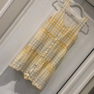 EUC Madewell Button-Front Tiered Mini Dress yellow gingham Small S